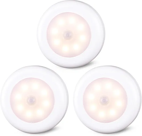 Miniatura 9 de STAR-SPANGLED Paquete de 3 luces con sensor de movimiento de 2.8 pulgadas para interiores, funciona con pilas AAA, luz LED para pegar en escaleras