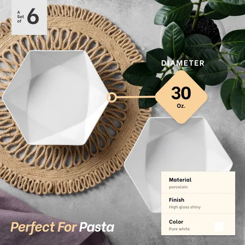 Miniatura 6 de Platos llanos de porcelana de hueso de 10.5 pulgadas Juego de 6 elegantes vajilla blanca natural en forma de diamante para cena, vacaciones