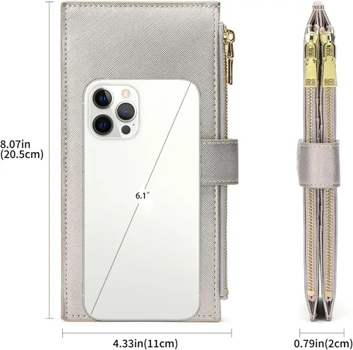 Miniatura 5 de GOIACII - Carteras para mujer de dos pliegues con bloqueo RFID y 2 bolsillos con cremallera, Dorado plata, M