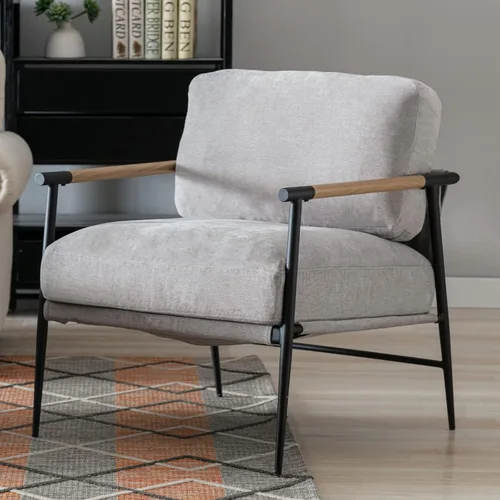 Miniatura 13 de Ya-Home Silla Decorativa de Mediados del Siglo, Silla Suave de Chenille con Patas de Metal Negro, Silla Tapizada de Ocio para Sala de Estar Beige
