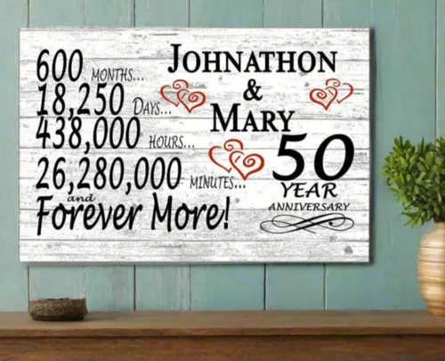 Miniatura 4 de Letrero personalizado de 50 aniversario, regalo de aniversario de boda de 50 años, para días de pareja, minutos, años, madera maciza, 16.5 x 10.5 x