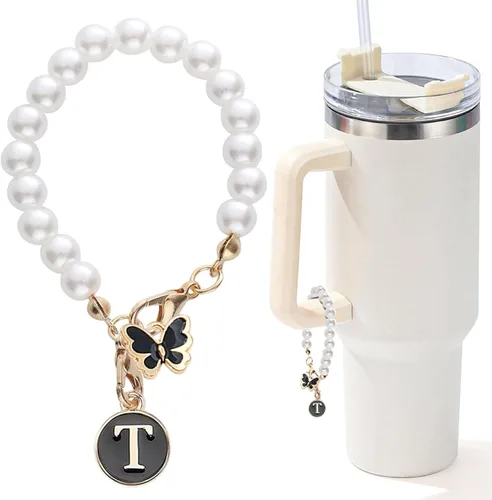 Miniatura 84 de Encanto de letra para Copa Stanley, accesorios de cadena de perlas, encantos de iniciales de Copa Stanley para asa, decoración de botella de agua