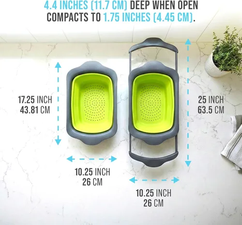 Miniatura 8 de Comfify XL - Colador de cocina grande plegable de silicona para colocar sobre el fregadero, con asas extensibles - Uso con pasta, fruta, bayas