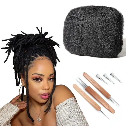 Miniatura 9 de Cabello humano afro apretado a granel para extensiones de rastas, 100% cabello humano, 4.23 onzas, 4 paquetes de 8 pulgadas de largo, extensiones