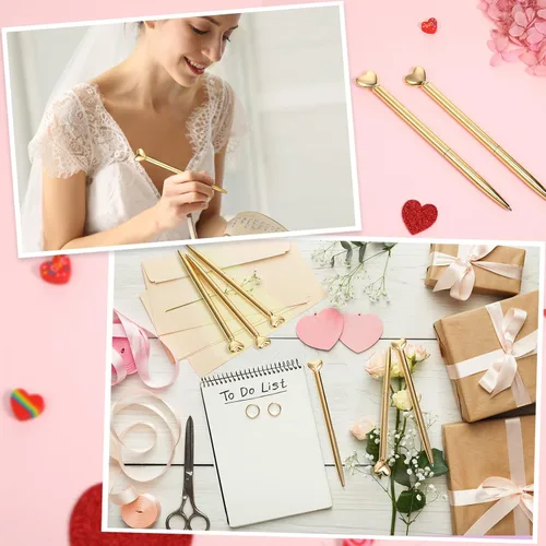 Miniatura 3 de Chinco 12 bolígrafos en forma de corazón, tinta negra, retráctiles, de metal, decorativos, lindos bolígrafos, regalos de compromiso para mujeres