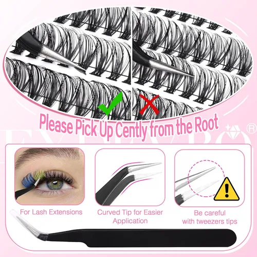 Miniatura 4 de Kit de extensiones de pestañas de colores, kit de extensión de pestañas de 6 colores, pestañas individuales con unión y sello y pinzas de pestañas