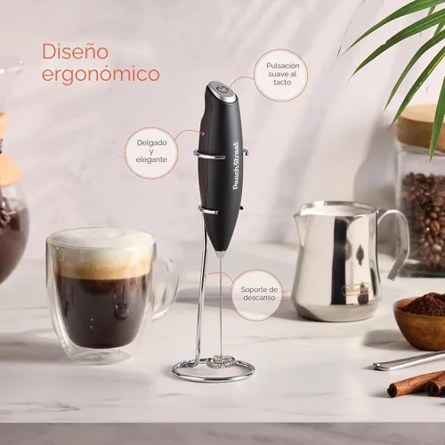 Miniatura 4 de Potente espumador de leche de mano, mini varita espumadora de leche, mezclador de bebidas de acero inoxidable con pilas, soporte para espumador