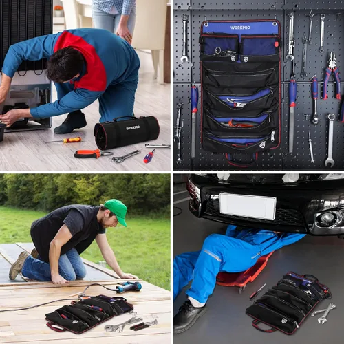 Miniatura 7 de WORKPRO Bolsa de herramientas enrollable, bolsa de herramientas enrollable con bolsillos desmontables, organizador de herramientas resistente con 6