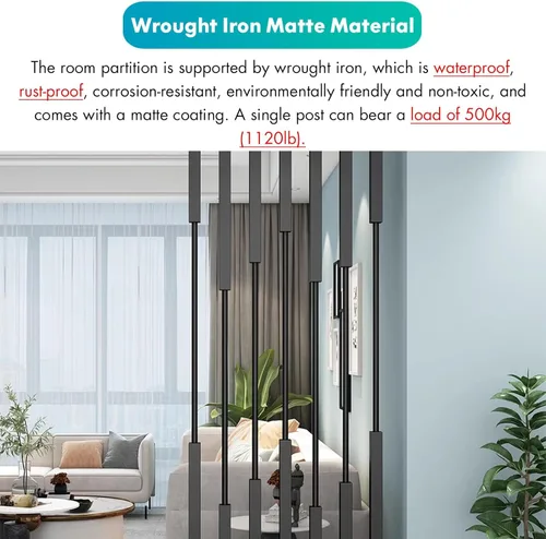 Miniatura 4 de LZMZMQ Divder - Divder de habitación de metal para decoración de columna, pantalla divisora de habitación negra extra alta, rústico y moderno, 1