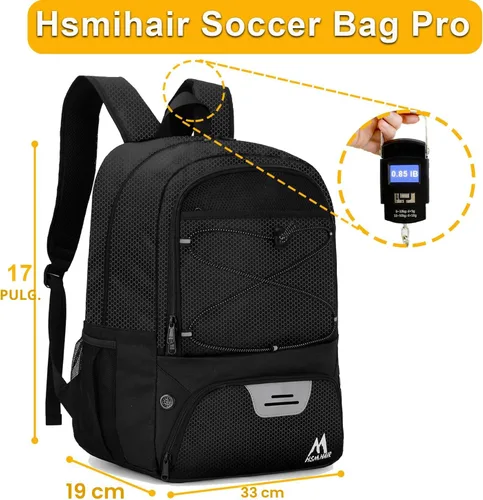 Miniatura 2 de Hsmihair - Bolsa de fútbol - Mochila de fútbol y mochila para fútbol, voleibol y baloncesto, con compartimento para pelota y tacos separados Negro