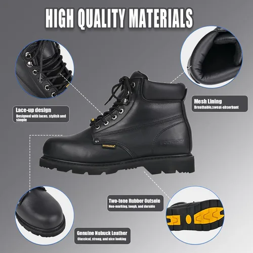 Miniatura 3 de Botas de Trabajo para Hombre, con Punta de Acero, de Cuero, Resistente al Aceite, Antideslizante y al Calor, Botas de Seguridad Industriales