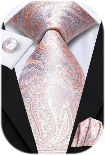 Miniatura 8 de Hi-Tie Corbatas de seda para hombre, diseño de cachemira a rayas, con bolsillo, gemelos cuadrados, conjunto formal de negocios