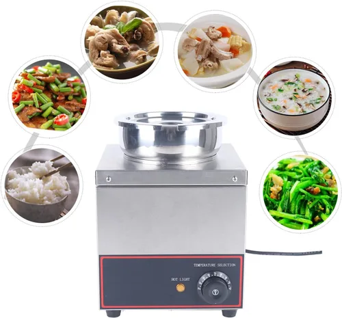 Miniatura 6 de Calentador de alimentos Bain Marie de grado comercial, 1 olla redonda, calentador de alimentos de acero inoxidable, mesa de vapor para catering
