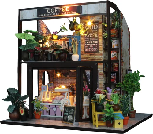 Miniatura 14 de Flever Kit de casa de muñecas en miniatura para bricolaje, habitación creativa con muebles para regalo romántico de San Valentín (Cat Cafe Garden)