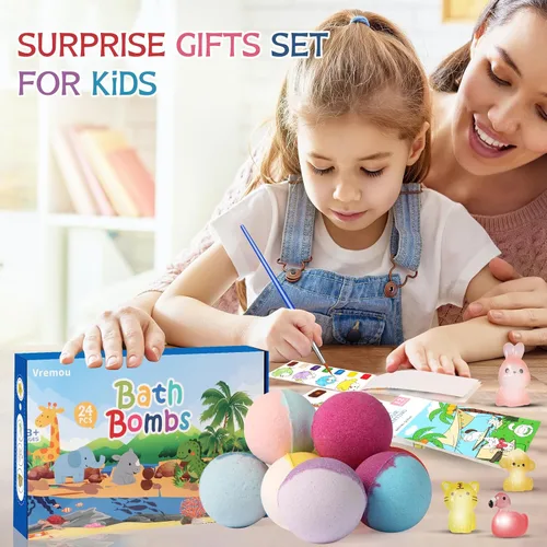 Miniatura 5 de Bombas de baño para niños, paquete de 24 bombas de baño para niños con juguetes de baño que brillan en la oscuridad y pintura de acuarela, baño