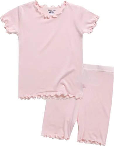 VAENAIT BABY - Pijama de viscosa para niñas y niños pequeños de 6 a 12 meses, 2 piezas, camiseta y shorts, tela fresca, drapeada y suave para verano