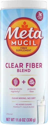 Suplemento de fibra Metamucil, polvo de mezcla transparente sin sabor, sin granos, sin azúcar añadida, mezcla de suplemento de fibra prebiótica a