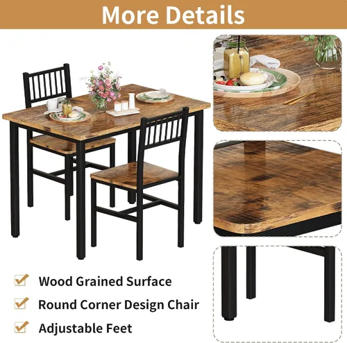 Miniatura 6 de Lamerge Juego de mesa de cocina pequeña para 2, mesa de desayuno industrial y 2 sillas, juego de mesa de comedor de 3 piezas para comedor, sala