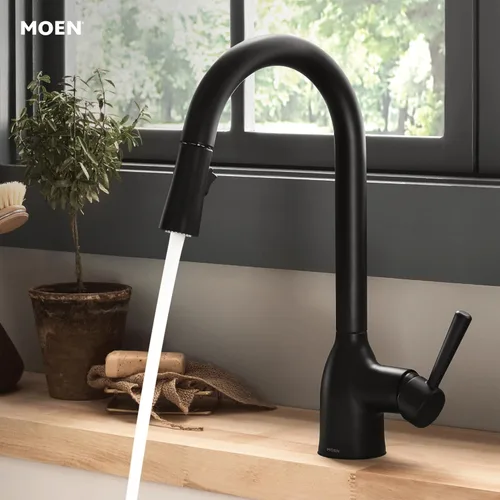 Miniatura 9 de Moen - Grifo de fregadero de cocina de arco alto de una sola llave con limpiador eléctrico, grifo de cocina moderno con rociador extraíble