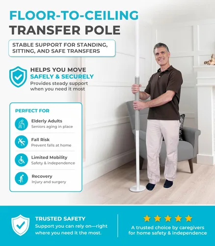 Miniatura 2 de Stander Wonder Pole Slim, poste de seguridad montado en tensión, poste de transferencia de piso a techo para personas mayores, barra de agarre