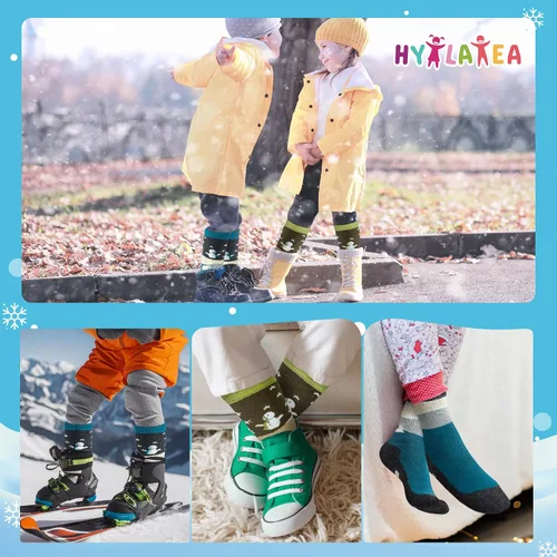 Miniatura 6 de Hylaea Calcetines de esquí de lana merino para niños, calcetines térmicos cálidos hasta la rodilla para patinaje de snowboard para niños y niñas