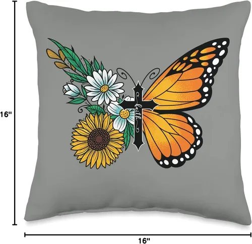 Miniatura 4 de Smarty Pants Designs Almohada floral con diseño de mariposas, 16 x 16 pulgadas, multicolor