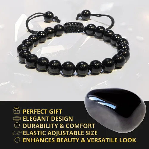 Miniatura 240 de Adjustable Crystal Bracelet – Gemstone Bead Bracelet with Adjustable Macrame String – Chic Gemstone Bracelet for Men and Women – 8mm Round Healing