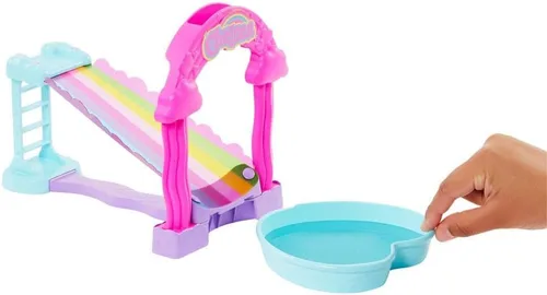 Miniatura 5 de Barbie HTK39 Juego de tobogán acuático arcoíris con muñeca Chelsea y cachorro, altura 7.9 in, accesorios incluidos, juguete para niños, a partir