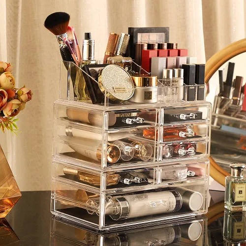 Miniatura 3 de Cq acrylic Paquete de 3 organizadores de maquillaje transparentes, apilables, 8 cajones, lindos organizadores de tocador para el clip de pelo