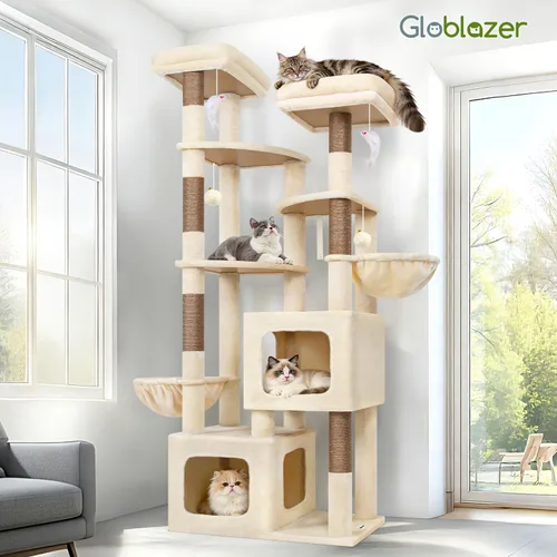 Miniatura 8 de Globlazer Árbol de gato resistente de 74 pulgadas para gatos grandes, torre de árbol alto de varios niveles para múltiples gatos adultos