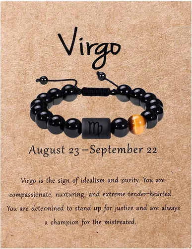 Miniatura 38 de SUMMER LOVE Father's Day Gifts Zodiac Bracelet for Men Women 10mm Natural Black Onyx Stone Star Sign Constellation Beaded Protection Bracelet