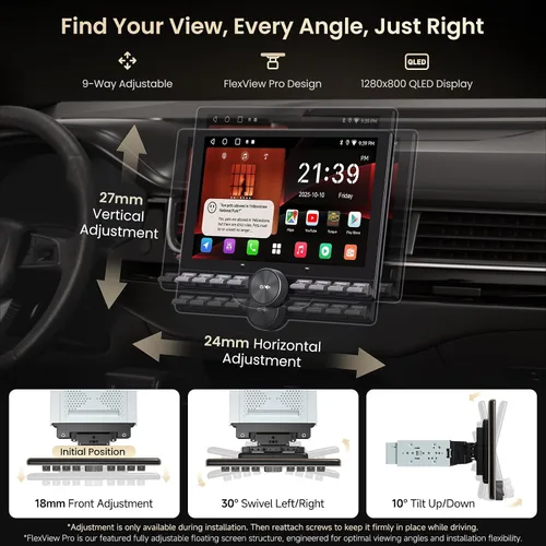 Miniatura 2 de Estéreo para automóvil Single/Doble DIN - Pantalla táctil flotante QLED de 10.1 pulgadas con botón, inalámbrico CarPlay/Android Auto