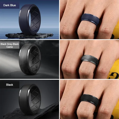 Miniatura 57 de Egnaro - Anillos de silicona para hombre, 25/64 pulgadas (10 mm) de ancho y 3/32 pulgadas (2.5 mm) de grosor, alianzas de boda de goma, paquete