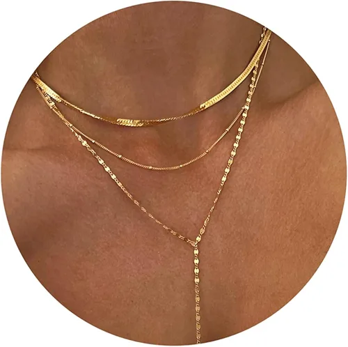 DEARMAY 14K Gold Necklaces for Women, Dainty Layered Gold Herringbone Choker Necklace for Women Thin Chunky Snake Chain Necklaces Jewelry for Teen