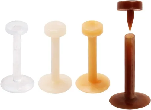 Miniatura 2 de Juego de 10 retenedores de piercing de 16GA en tono carne, flexible, Bioflex, extraíbles con tapa superior, sin metal y libres de alérgenos