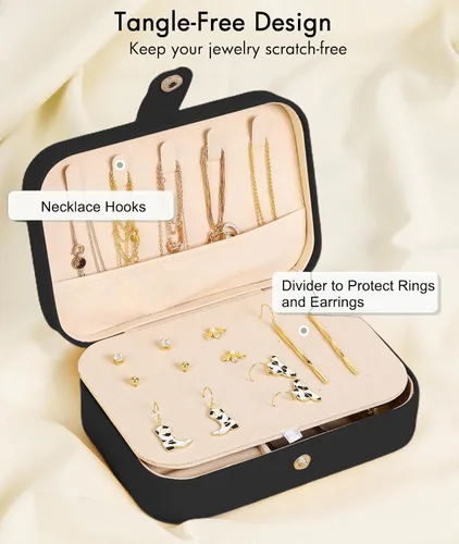 Miniatura 2 de Quatish Estuche de joyería de viaje, organizador de viaje de joyería, caja de joyería pequeña portátil para mujeres, mini estuche de joyería