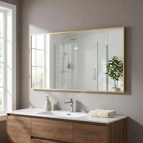 Miniatura 14 de BEAUTYPEAK Espejo de pared rectangular dorado de 24 x 36 pulgadas con marco de metal, se cuelga horizontal o vertical para sala de estar