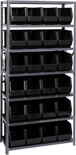Miniatura 379 de Quantum QSBU-245BK Heavy Duty Shelving Unit with (7) Shelves and (24) QUS245 Black Bins for Garage Warehouse Storage Distribution 400 lb Load