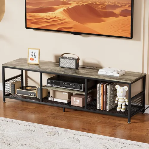 Miniatura 18 de VECELO Soporte de TV con tomas de corriente para televisores de hasta 75 pulgadas, centro de entretenimiento multimedia de 62 pulgadas con estación