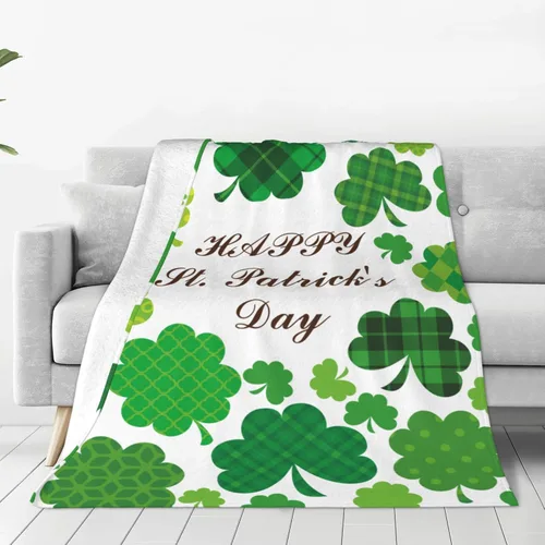 Miniatura 14 de Manta del día de San Patricio, manta decorativa de tréboles verdes irlandeses para primavera, 40 x 50 pulgadas, manta de franela suave para viajes