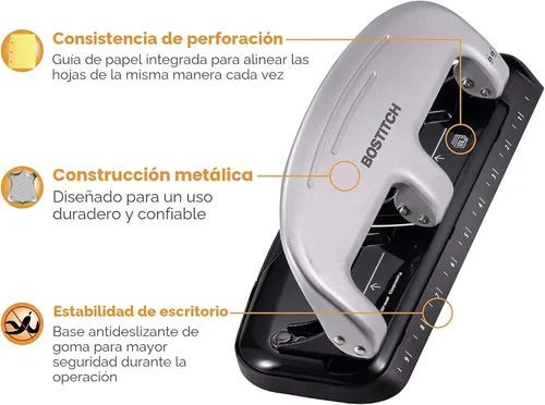 Miniatura 5 de Bostitch Office EZ Squeeze - Perforadora de 3 agujeros, capacidad para 20 hojas, esfuerzo reducido, tecnología anti-atasco, plateada Plateado