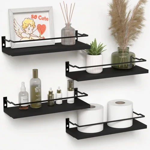 Miniatura 12 de RICHER HOUSE Estantes de baño, organizador de estante de pared flotante negro sobre inodoro de almacenamiento con 2 estantes