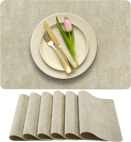 Miniatura 12 de More Décor - Juego de 6 manteles individuales de piel sintética para mesa de comedor, impermeables, lavables, resistentes a las manchas y al calor
