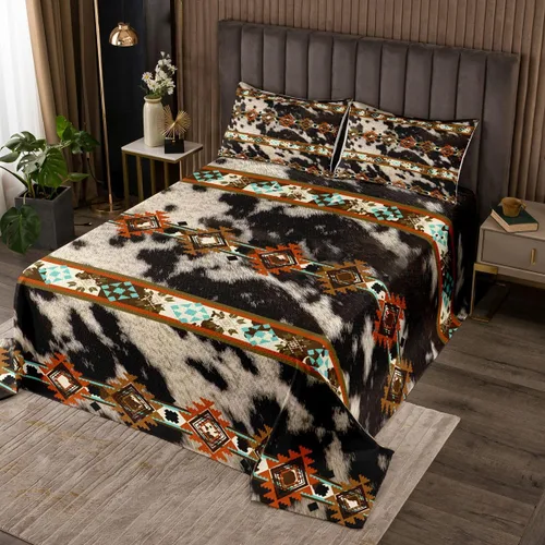 Miniatura 42 de Erosebridal Southwestern - Juego de colcha geométrica bohemia acolchada tamaño individual, juego de edredón étnico tribal con flechas occidentales
