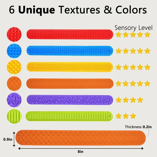 Miniatura 3 de Paquete de 6 juguetes para ansiedad, pulseras para autismo, juguete sensorial calmante para necesidades especiales, juguetes sensoriales de silicona
