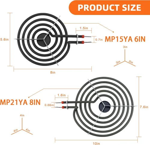 Miniatura 2 de Bandejas de Goteo para Quemadores de Estufa Eléctrica, Cubiertas de Quemadores de Estufa W10290353(6") W10290350(8")+Repuesto de Quemadores