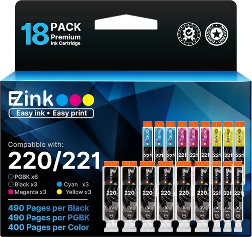 E-Z Ink Cartucho de tinta de repuesto compatible para Canon 220 221 PGI-220 CLI-221 para usar con Canon MX860 MX870 MP980 MP990 MP560 (6 grandes