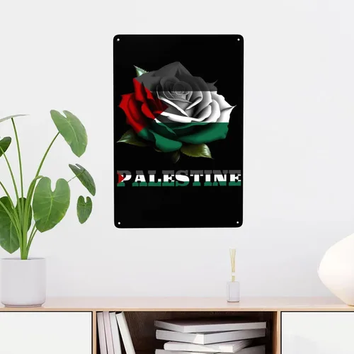 Miniatura 6 de Letrero de bandera de palestina con diseño de rosa y hierro, arte de pared para interiores y exteriores, hogar, dormitorio, bar, café, cocina