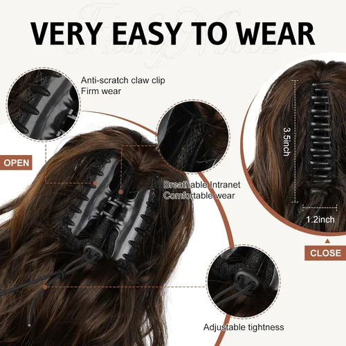 Miniatura 3 de FLUFYMOOZ Extensión de cola de caballo, extensión de cola de caballo con clip de garra de 18 pulgadas, extensiones de cabello ondulado y rizado