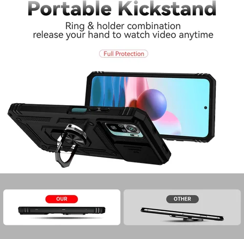 Miniatura 2 de Funda para Redmi Note 10 4G / Note 10S 4G / Note 11 SE (India), funda para Xiaomi Poco M5s 4G con soporte de anillo negro